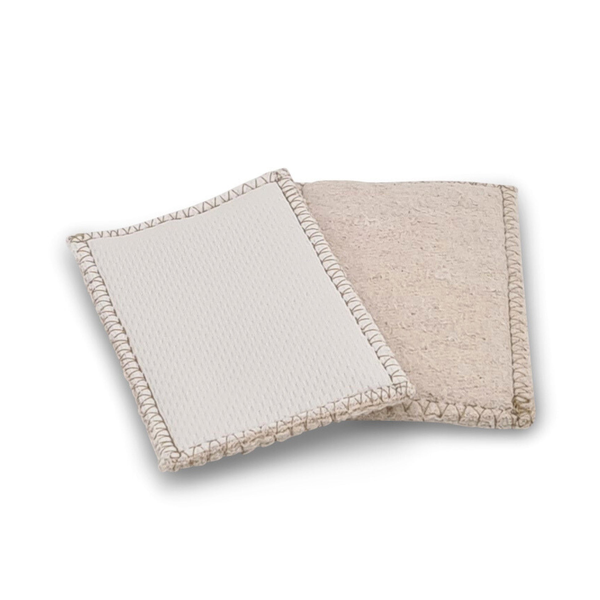 Vorder- und Rückansicht der 7-schichtigen Saugeinlage der Inkontinenzhose für Hunde. Ein feines Polyestermesh bildet die Vorderseite. Die Rückseite ist aus gebürsteten Bambus-Hanf-Fleece.